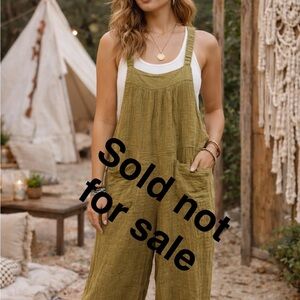 Natural Life Dakota Sand Gauze Flowy Casual Overalls W/Pockets Vacation